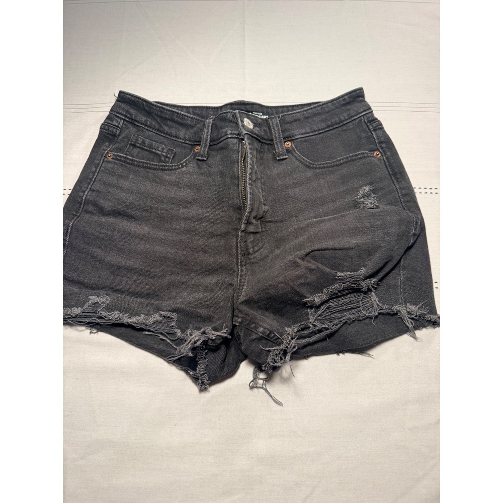 Old Navy OG Straight High-Rise Distressed Denim Shorts Black Cut Offs Womens 8
